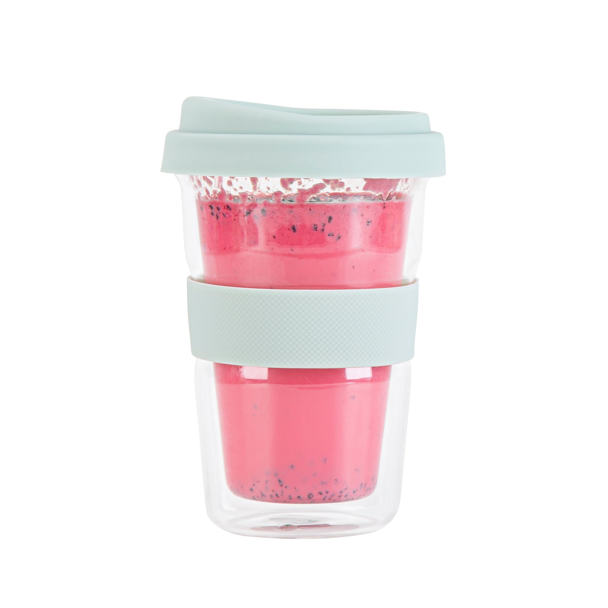 Forma Professional 14 oz Glass Travel Mug - Double Wall, Borosilicate, with Mint Green Lid and Sleeve - 10 count box