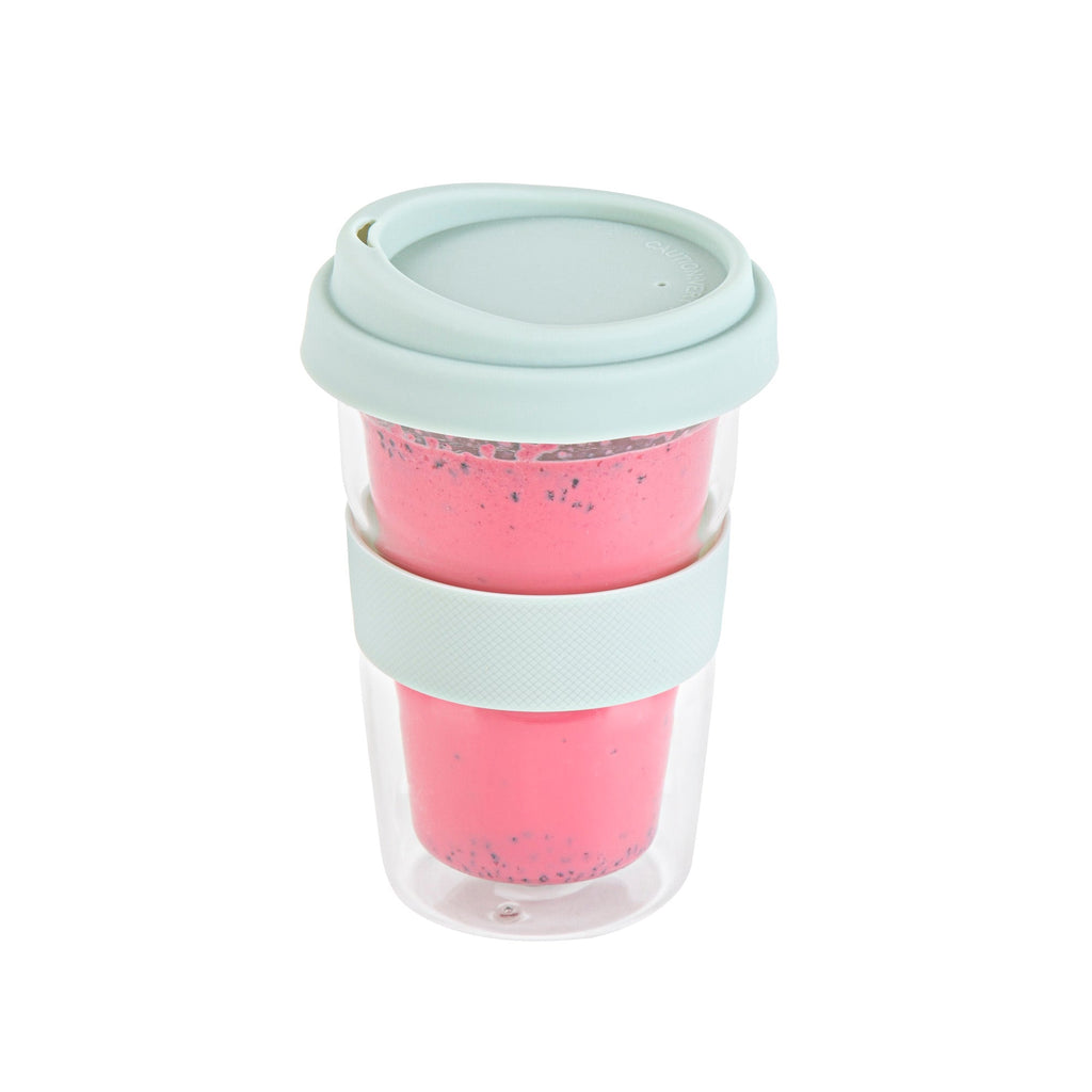 Forma Professional 14 oz Glass Travel Mug - Double Wall, Borosilicate, with Mint Green Lid and Sleeve - 10 count box