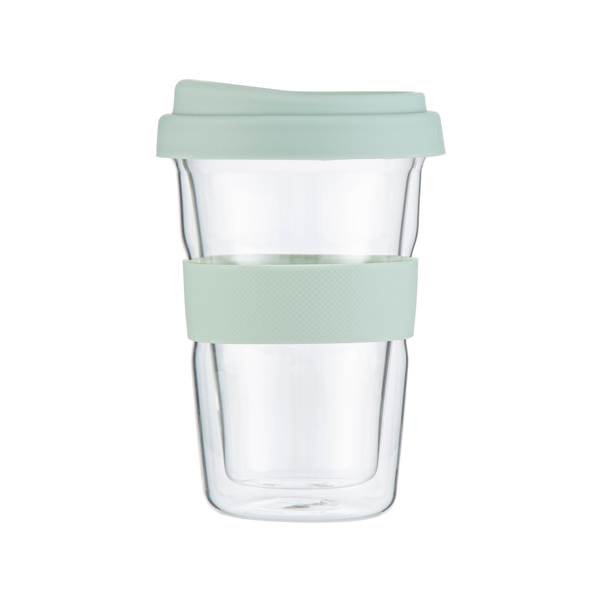 Forma Professional 14 oz Glass Travel Mug - Double Wall, Borosilicate, with Mint Green Lid and Sleeve - 10 count box