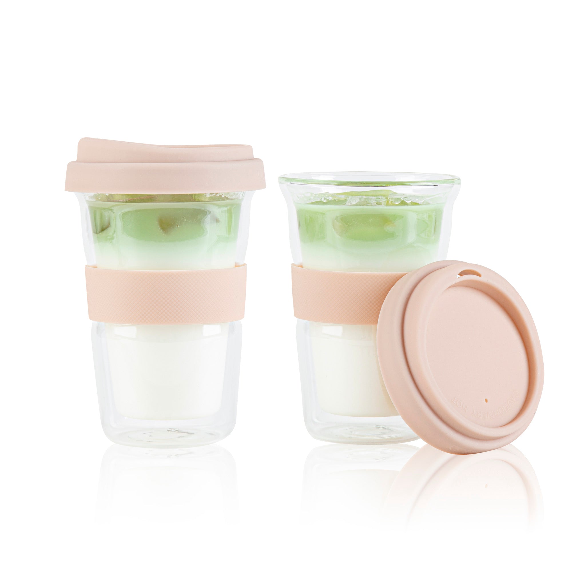 Forma Professional 14 oz Glass Travel Mug - Double Wall, Borosilicate, with Tan Lid and Sleeve - 1 count box