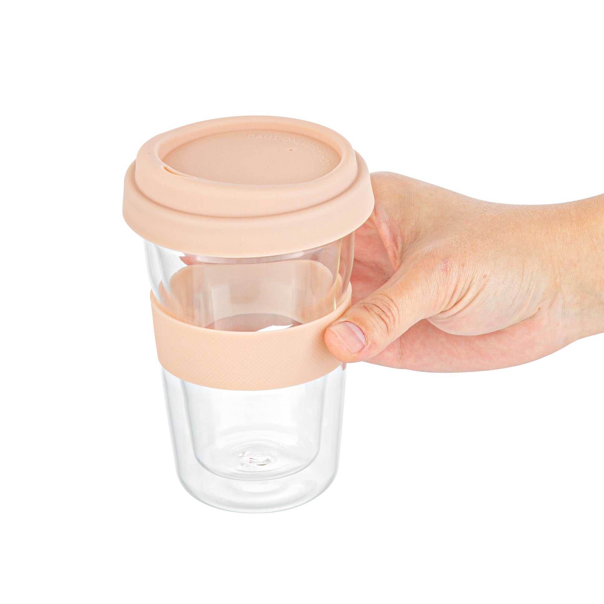 Forma Professional 14 oz Glass Travel Mug - Double Wall, Borosilicate, with Tan Lid and Sleeve - 10 count box