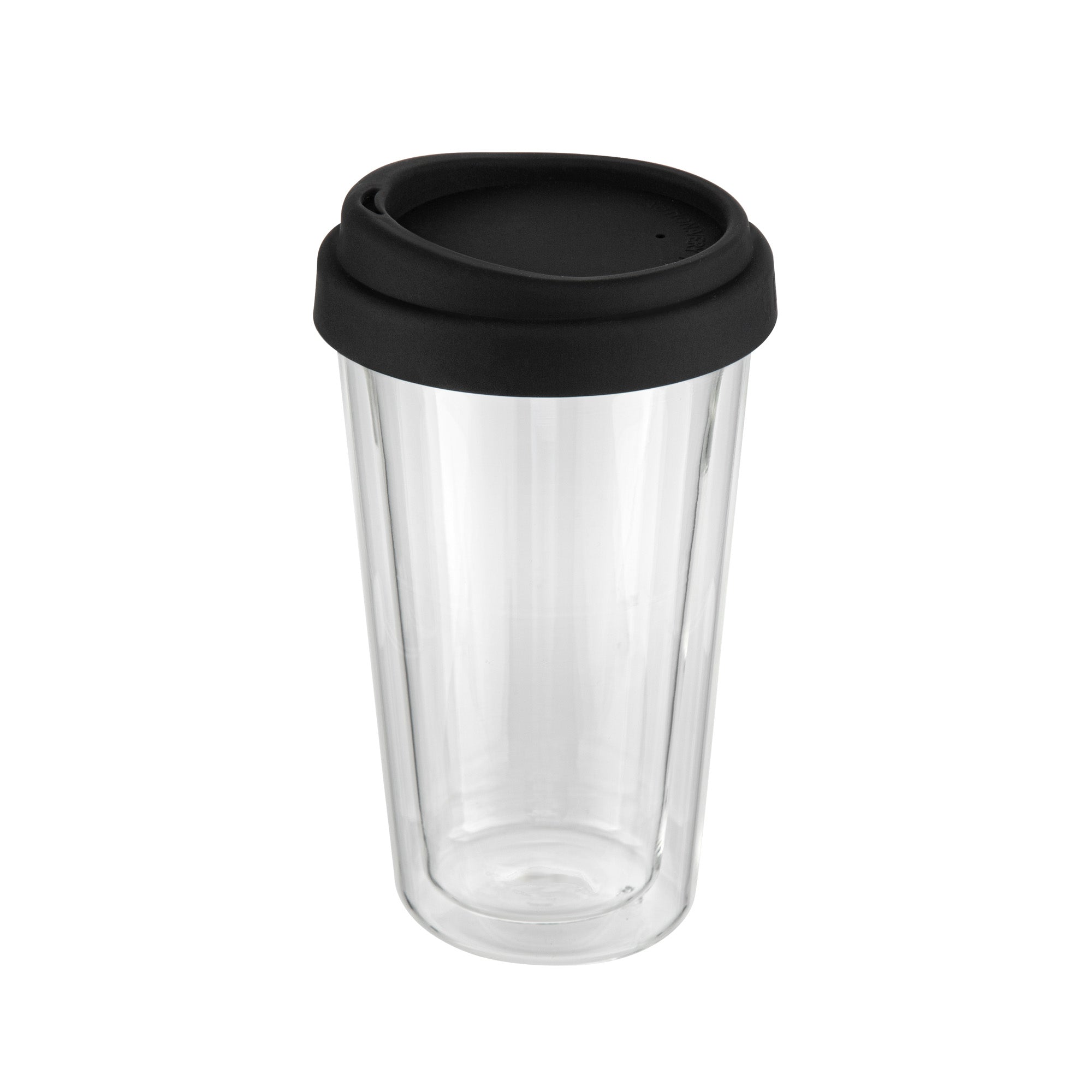 Forma Professional 14 oz Glass Travel Mug - Double Wall, Borosilicate, with Black Lid - 1 count box