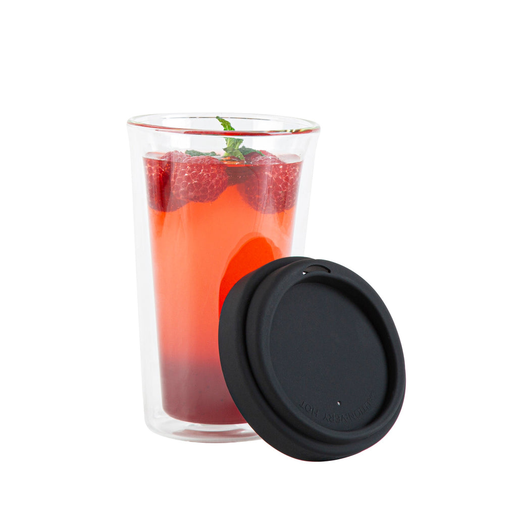 Forma Professional 14 oz Glass Travel Mug - Double Wall, Borosilicate, with Black Lid - 1 count box