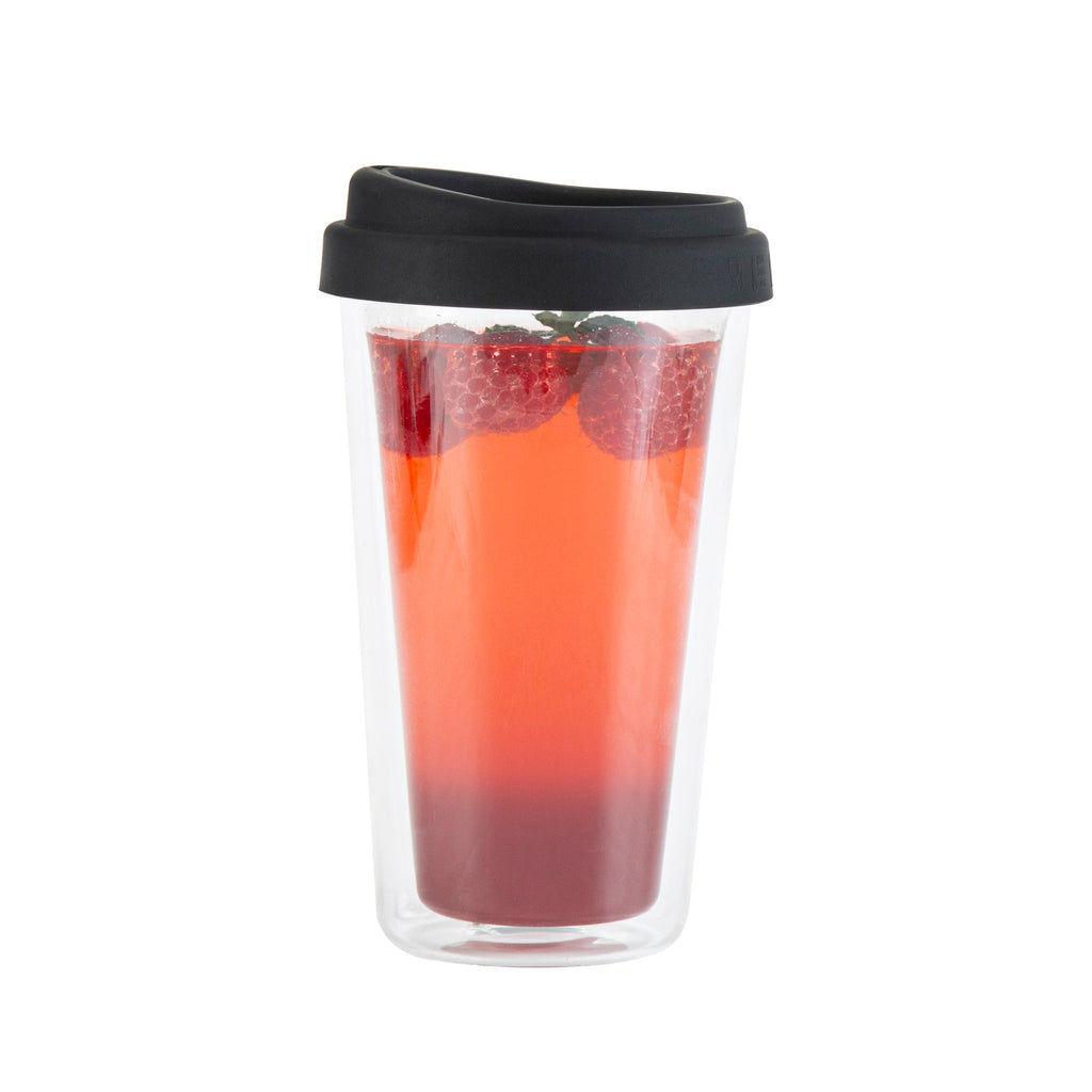 Forma Professional 14 oz Glass Travel Mug - Double Wall, Borosilicate, with Black Lid - 1 count box