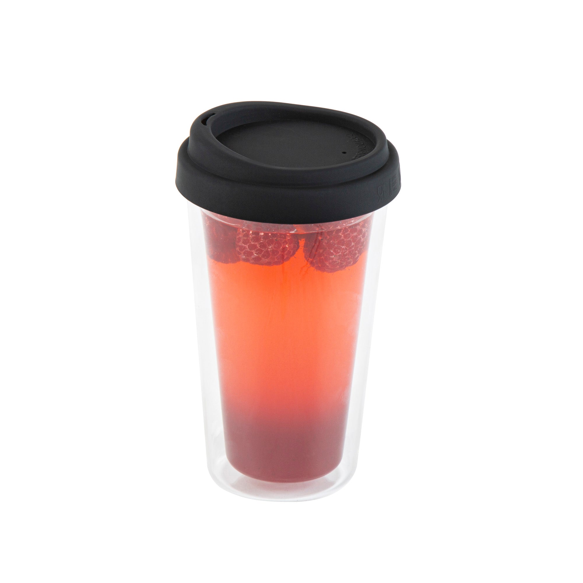 Forma Professional 14 oz Glass Travel Mug - Double Wall, Borosilicate, with Black Lid - 1 count box