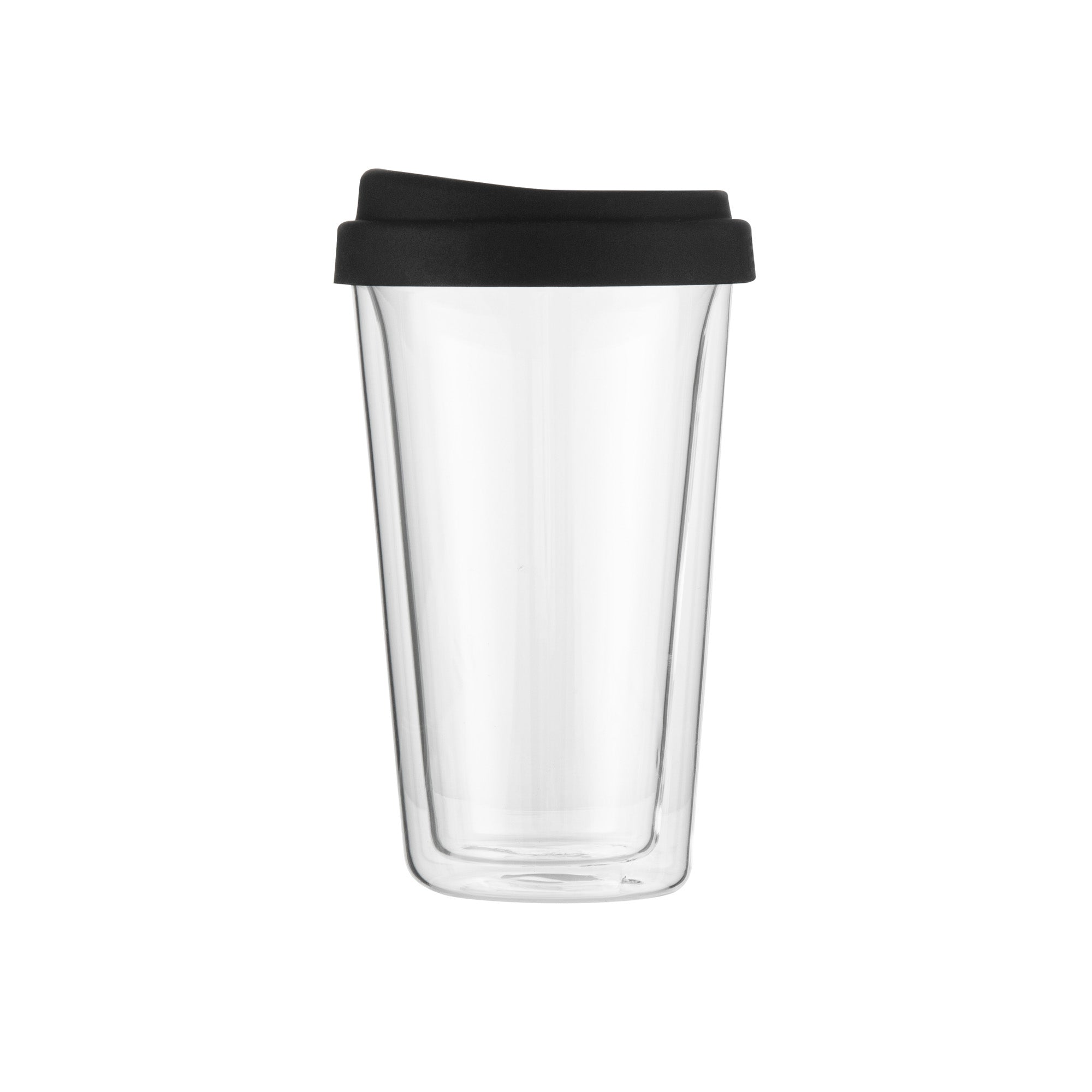Forma Professional 14 oz Glass Travel Mug - Double Wall, Borosilicate, with Black Lid - 10 count box