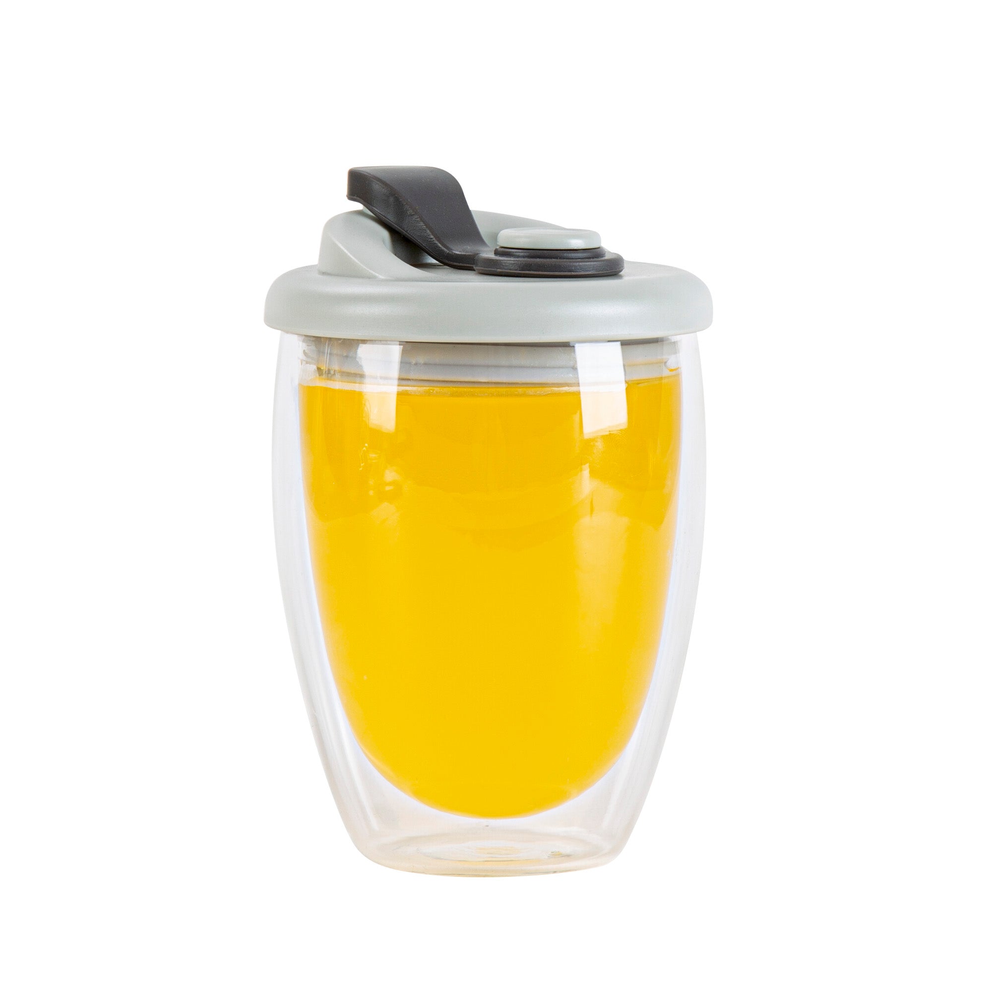 Forma Professional 12 oz Glass Travel Mug - Double Wall, Borosilicate, with Gray Lid - 1 count box