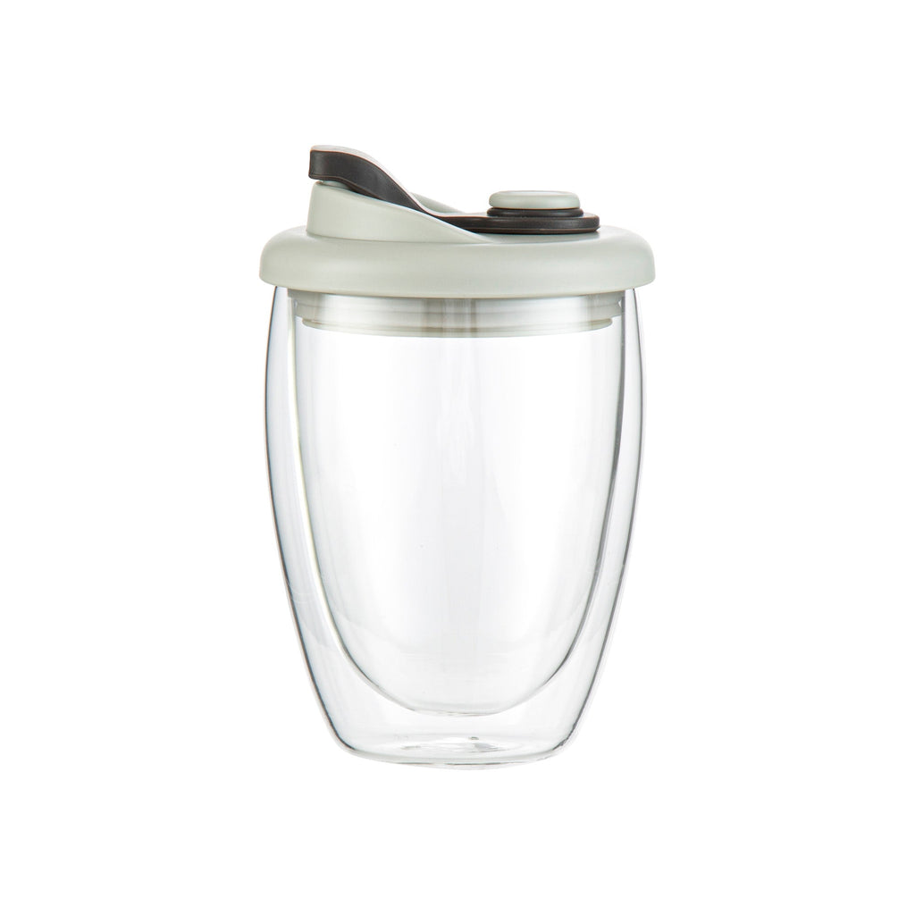 Forma Professional 12 oz Glass Travel Mug - Double Wall, Borosilicate, with Gray Lid - 1 count box