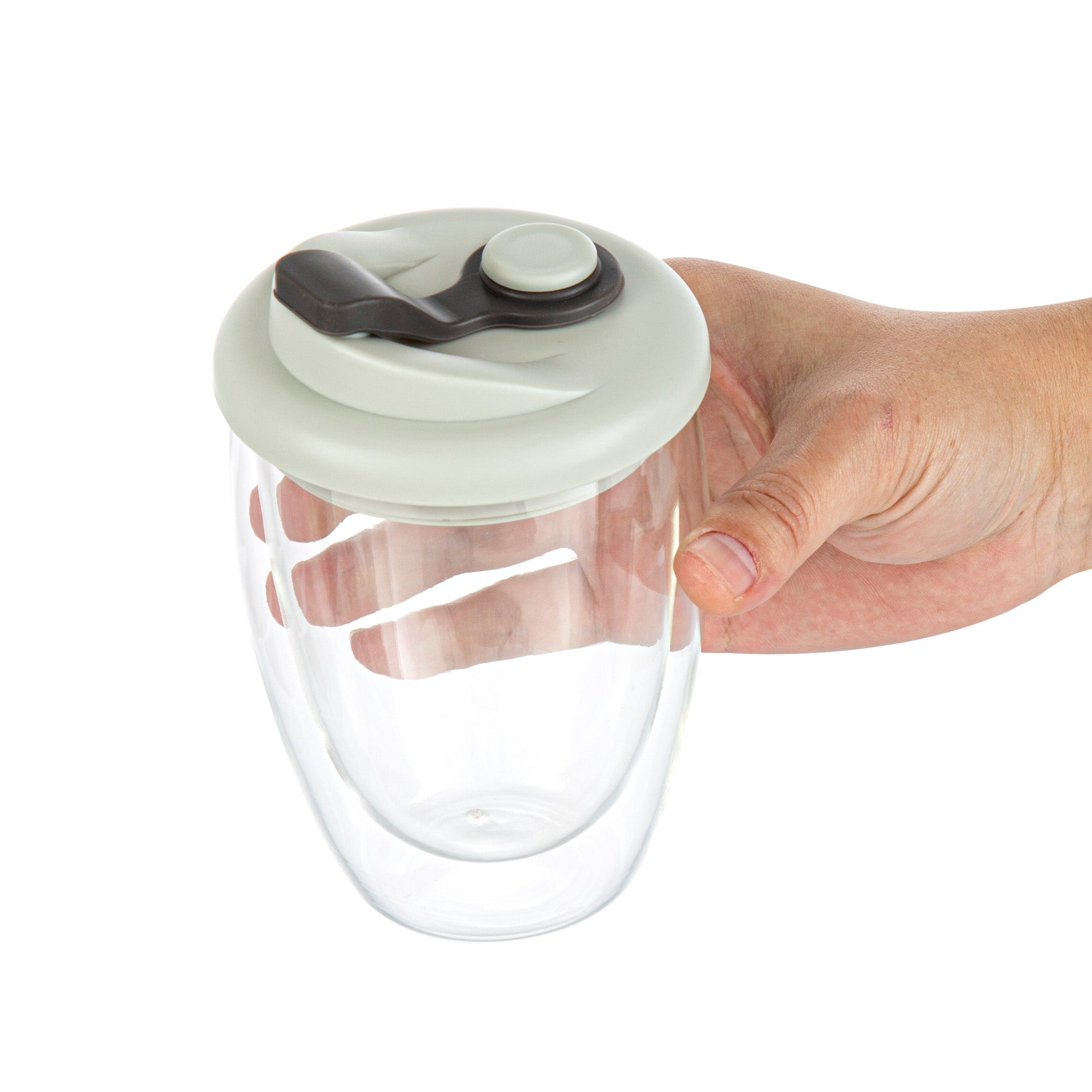 Forma Professional 12 oz Glass Travel Mug - Double Wall, Borosilicate, with Gray Lid - 10 count box