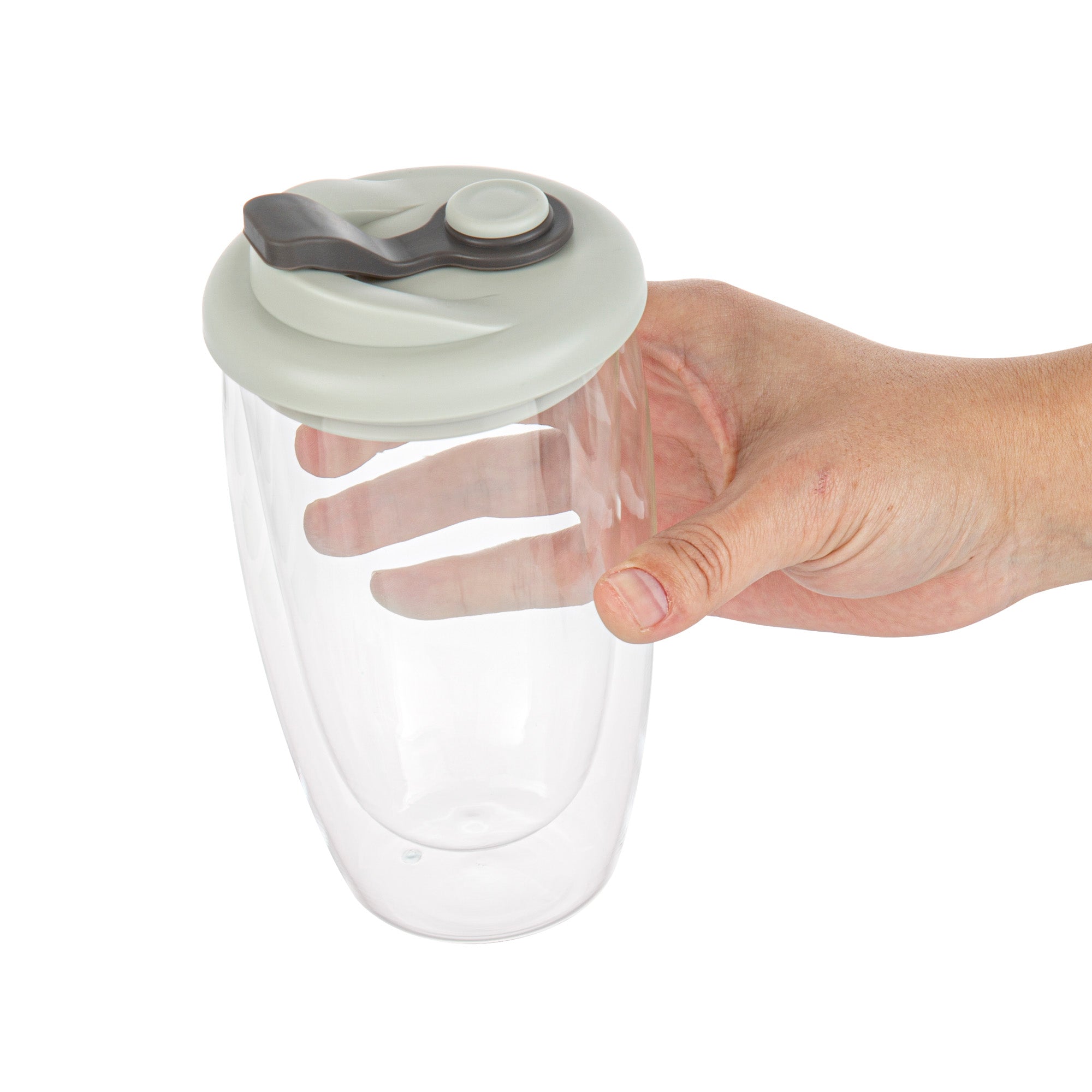 Forma Professional 15 oz Glass Travel Mug - Double Wall, Borosilicate, with Gray Lid - 1 count box