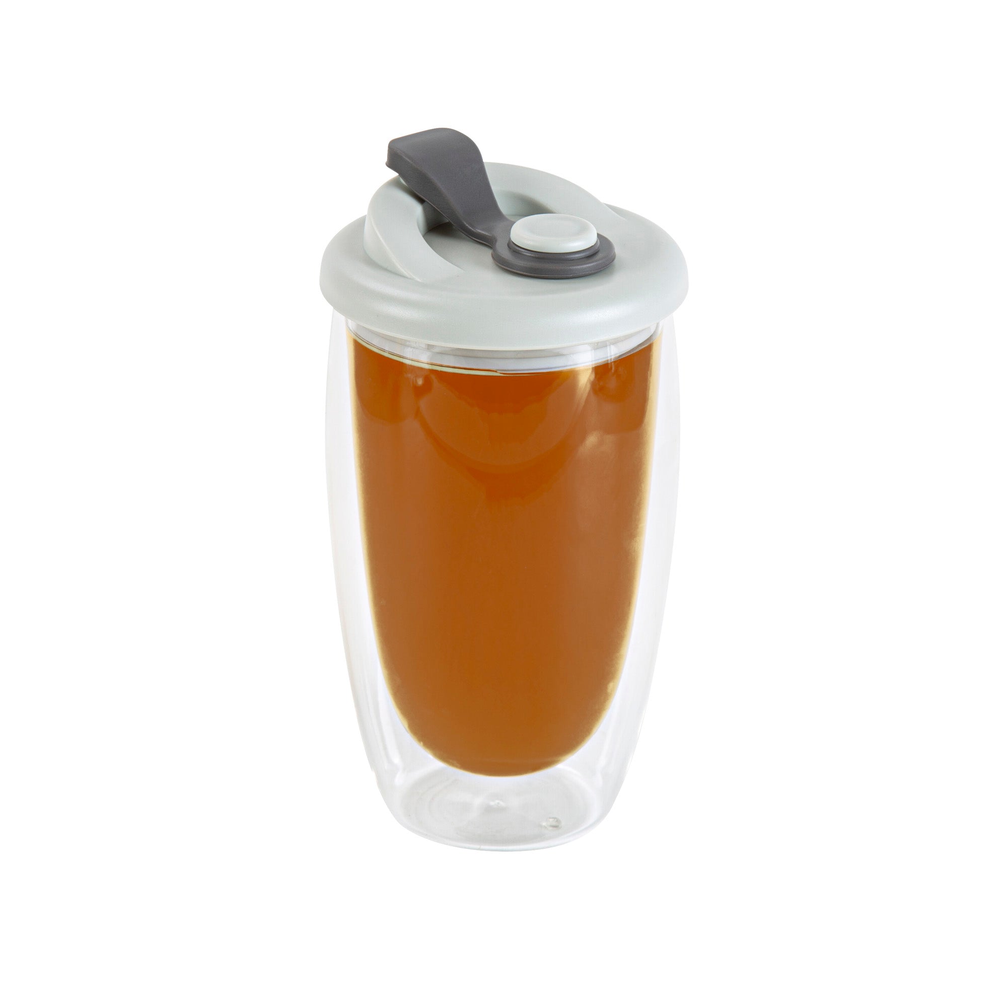 Forma Professional 15 oz Glass Travel Mug - Double Wall, Borosilicate, with Gray Lid - 1 count box