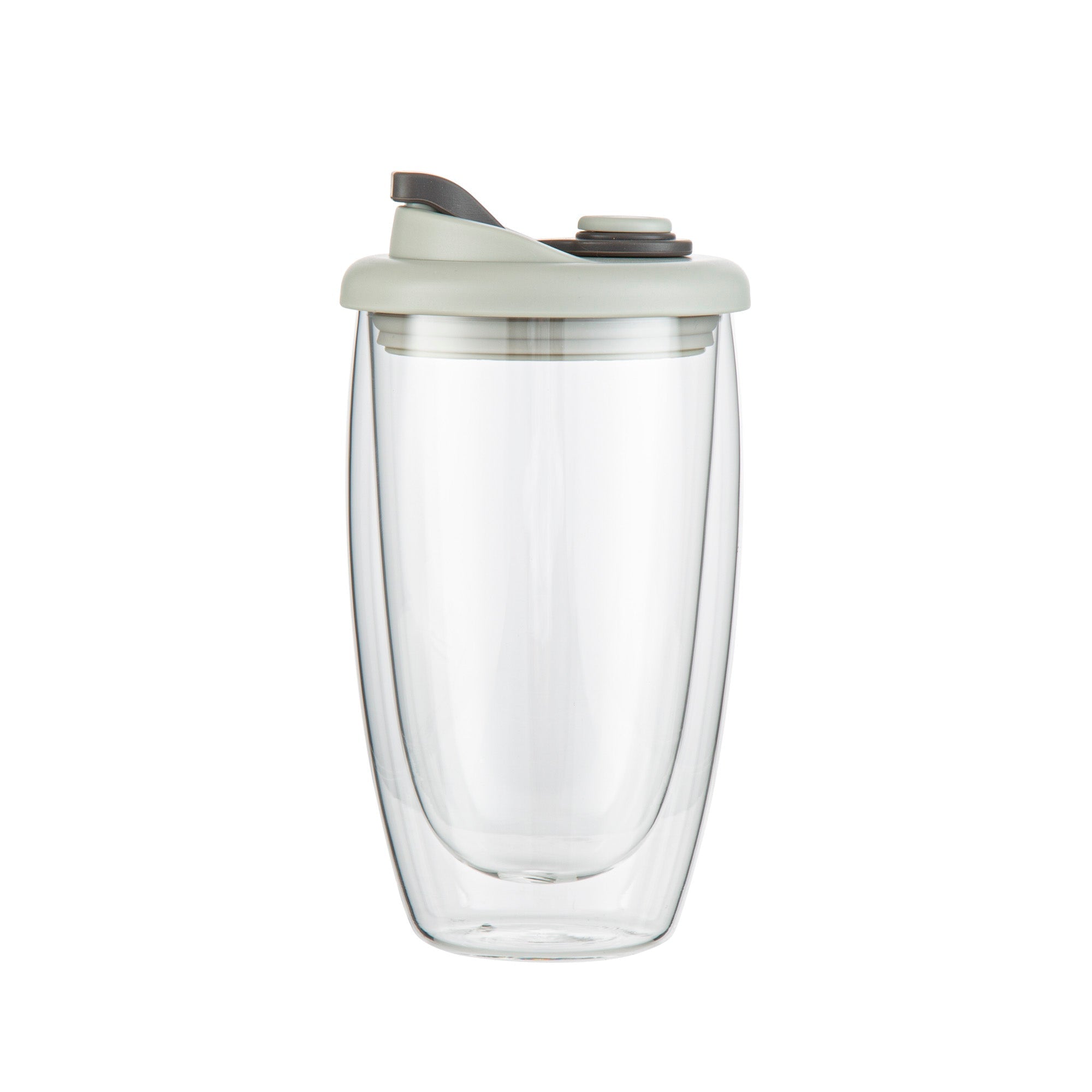 Forma Professional 15 oz Glass Travel Mug - Double Wall, Borosilicate, with Gray Lid - 1 count box