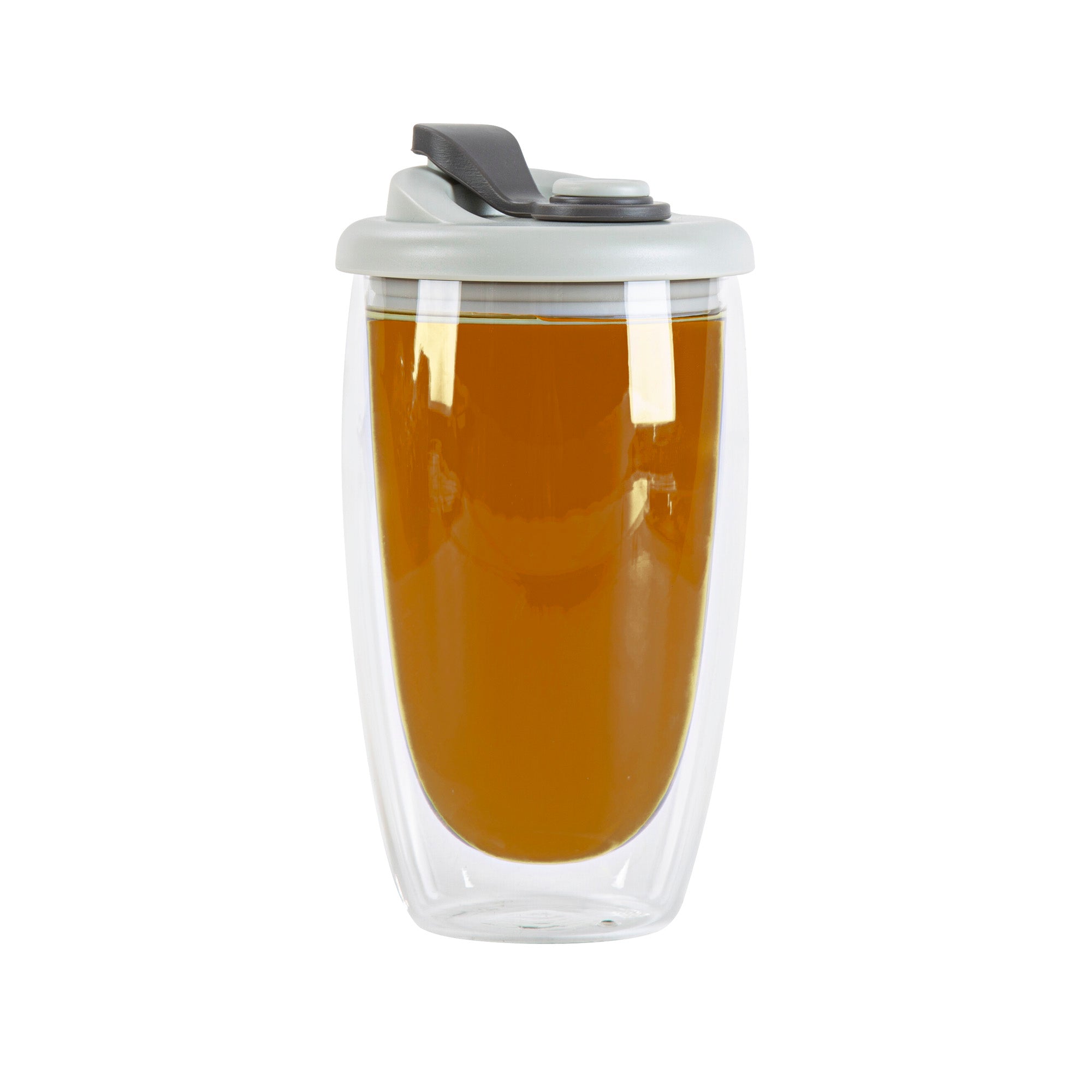 Forma Professional 15 oz Glass Travel Mug - Double Wall, Borosilicate, with Gray Lid - 10 count box