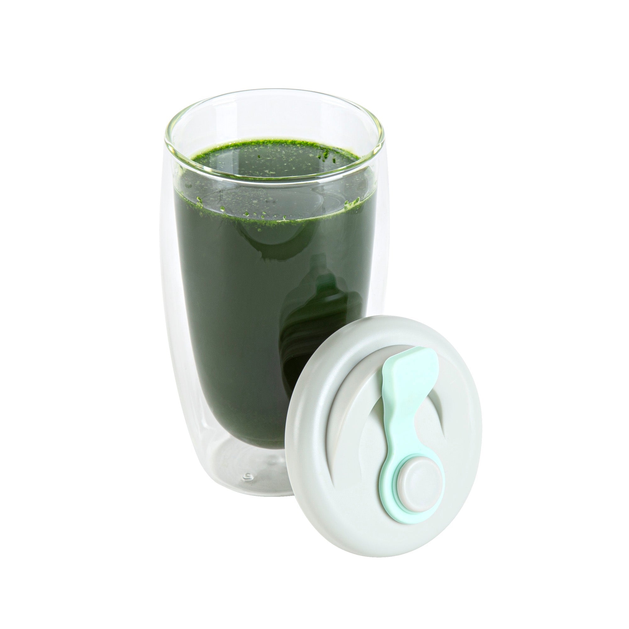 Forma Professional 15 oz Glass Travel Mug - Double Wall, Borosilicate, with Gray and Green Lid - 1 count box