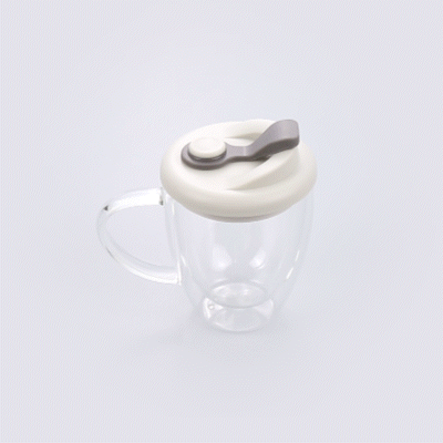 Forma Professional 12 oz Glass Travel Mug - Double Wall, Borosilicate, with Handle and Gray Lid - 10 count box
