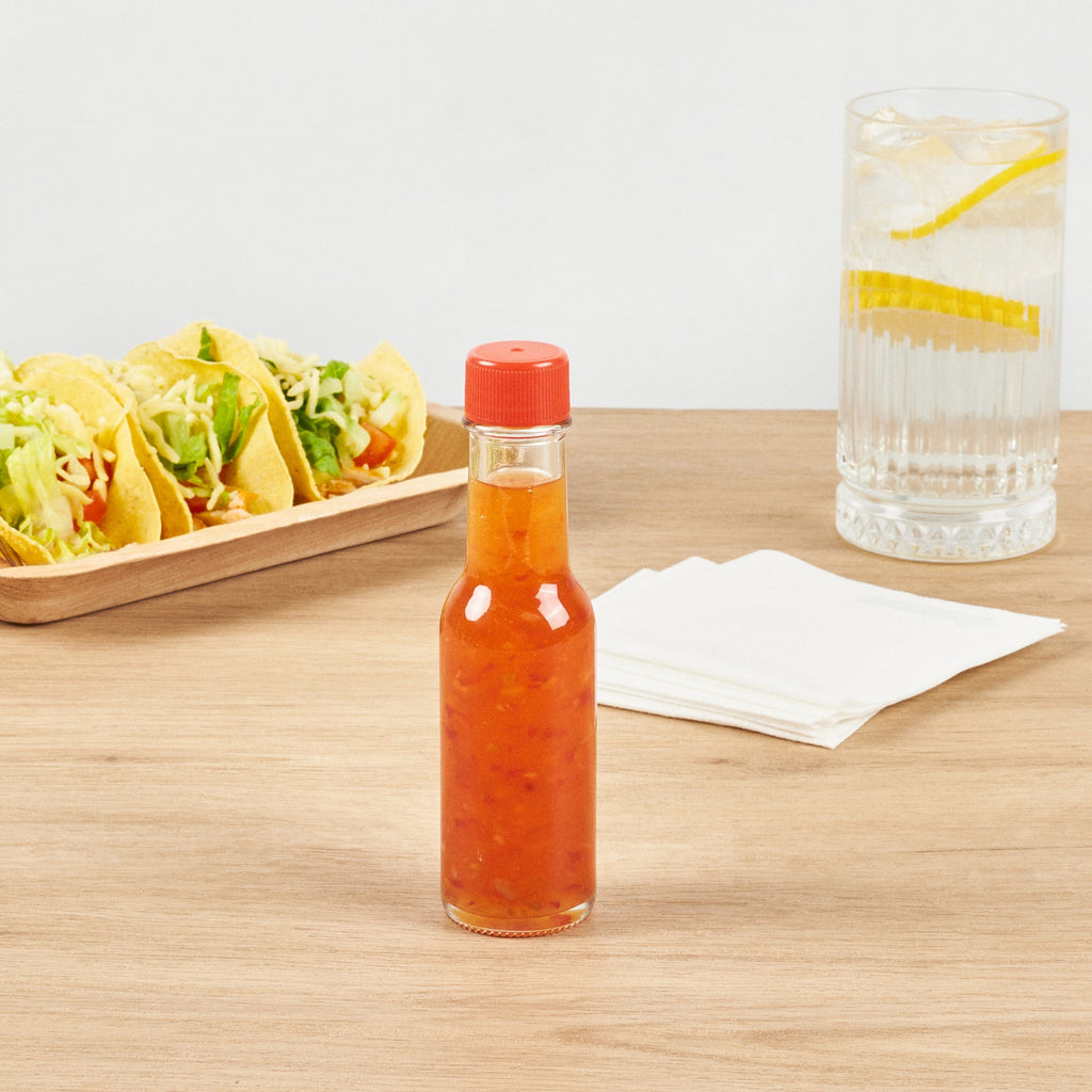 Vetri 3 oz Glass Woozy Bottle - with Red Cap - 1 1/2" x 1 1/2" x 6" - 10 count box