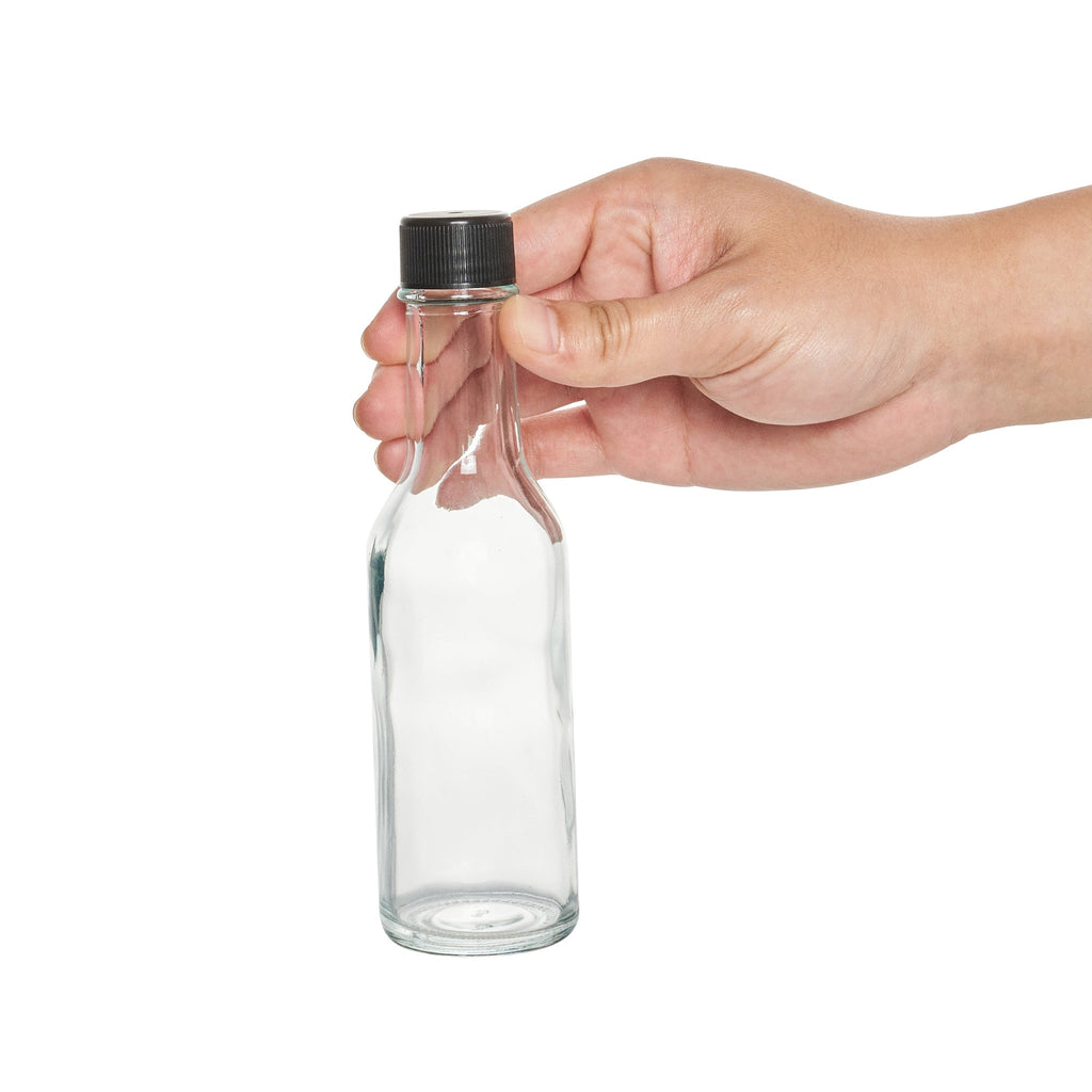 Vetri 5 oz Glass Woozy Bottle - with Black Cap - 1 3/4" x 1 3/4" x 6 3/4" - 10 count box