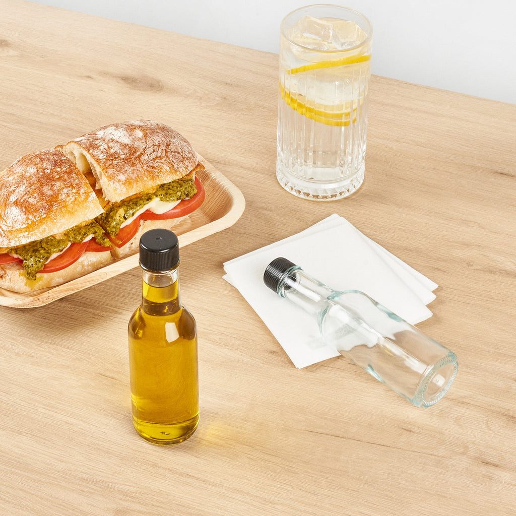 Vetri 5 oz Glass Woozy Bottle - with Black Cap - 1 3/4" x 1 3/4" x 6 3/4" - 10 count box