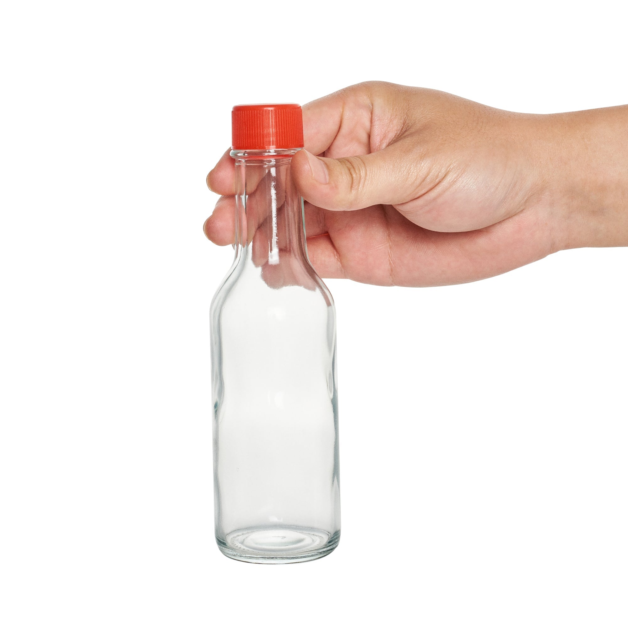 Vetri 5 oz Glass Woozy Bottle - with Red Cap - 1 3/4" x 1 3/4" x 6 3/4" - 10 count box