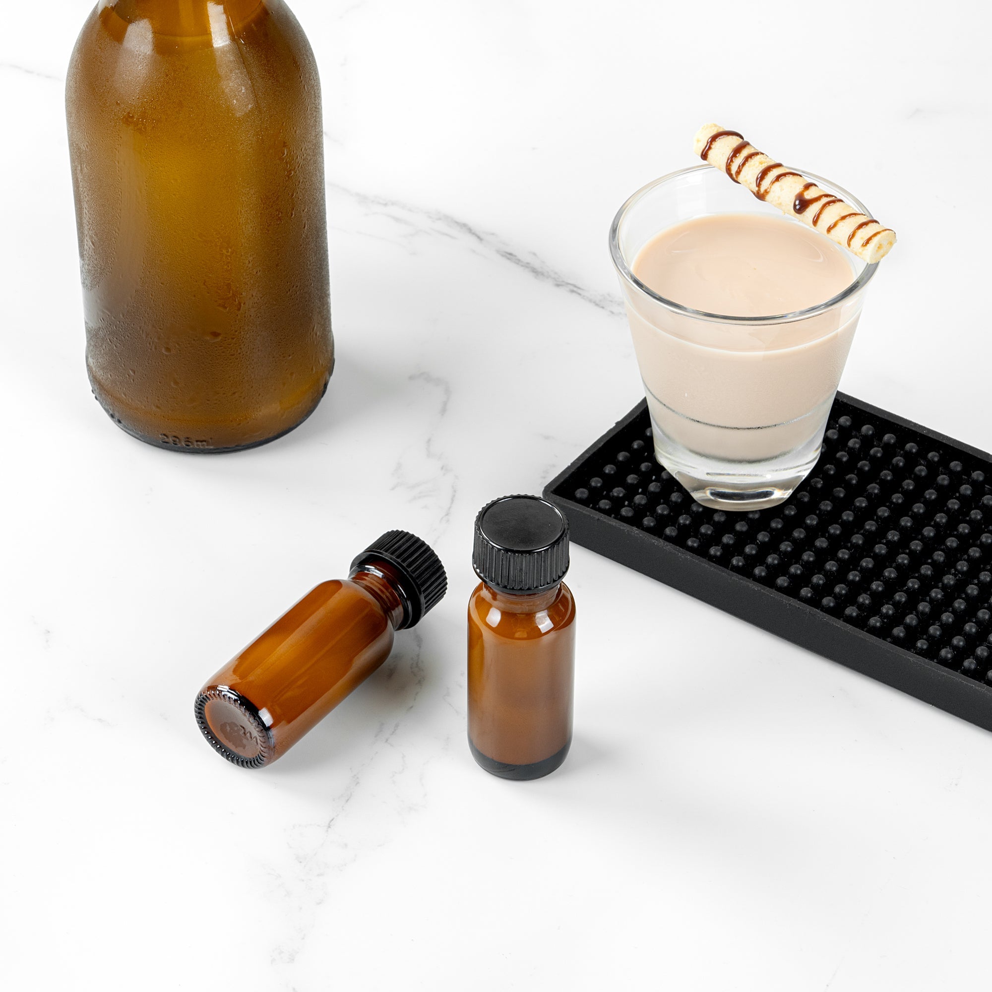 Vetri 0.5 oz Boston Round Amber Glass Bottle - with Black Phenolic Cap - 1" x 1" x 2 3/4" - 48 count box