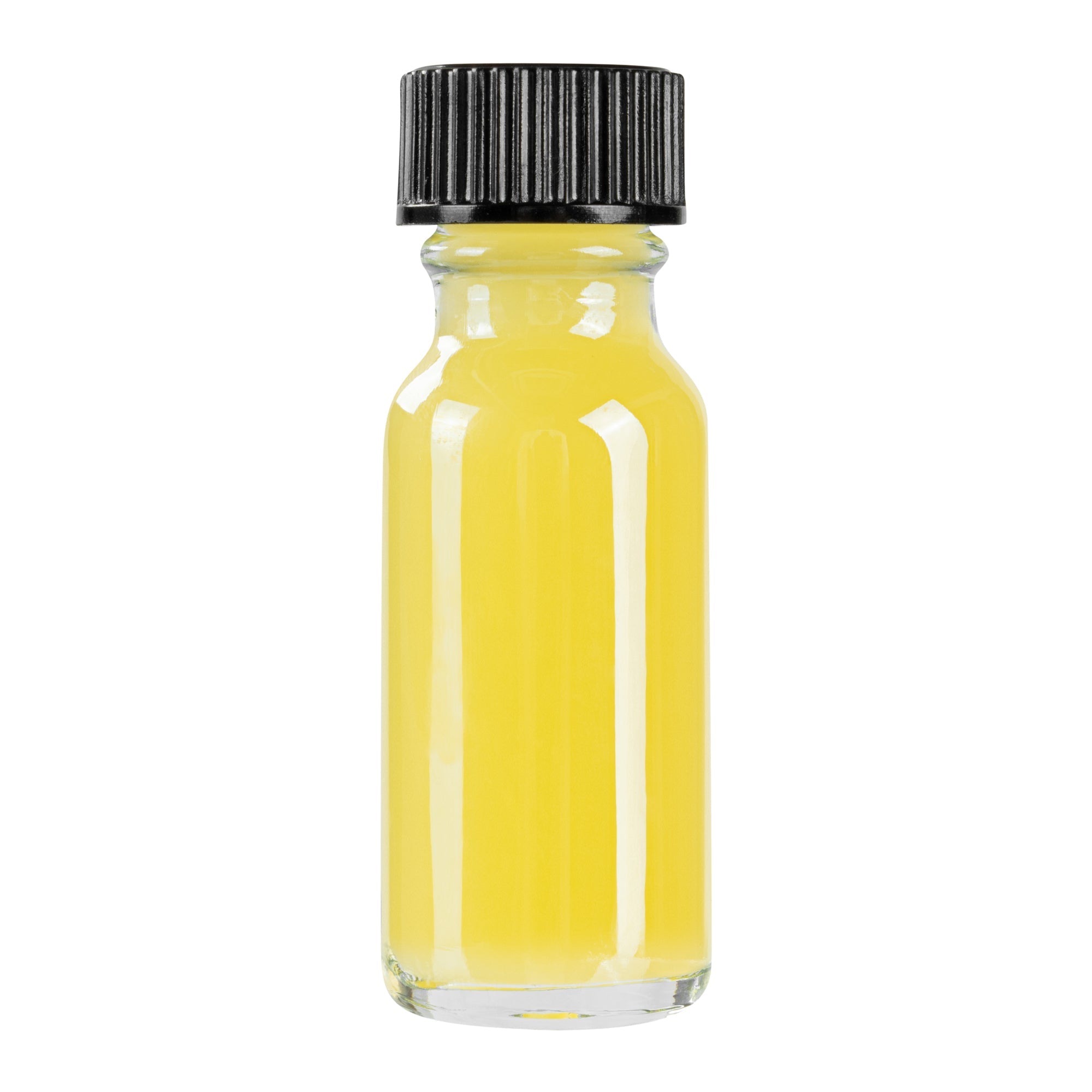 Vetri 0.5 oz Boston Round Clear Glass Bottle - with Black Phenolic Cap - 1" x 1" x 2 3/4" - 48 count box