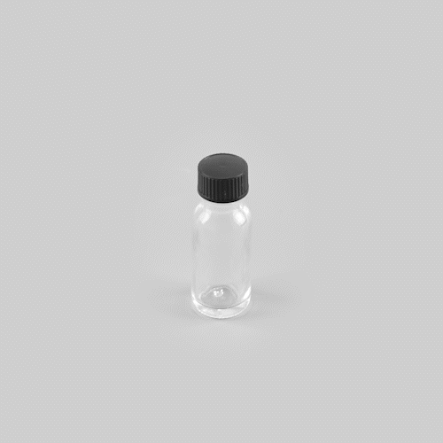 Vetri 0.5 oz Boston Round Clear Glass Bottle - with Black Phenolic Cap - 1" x 1" x 2 3/4" - 48 count box