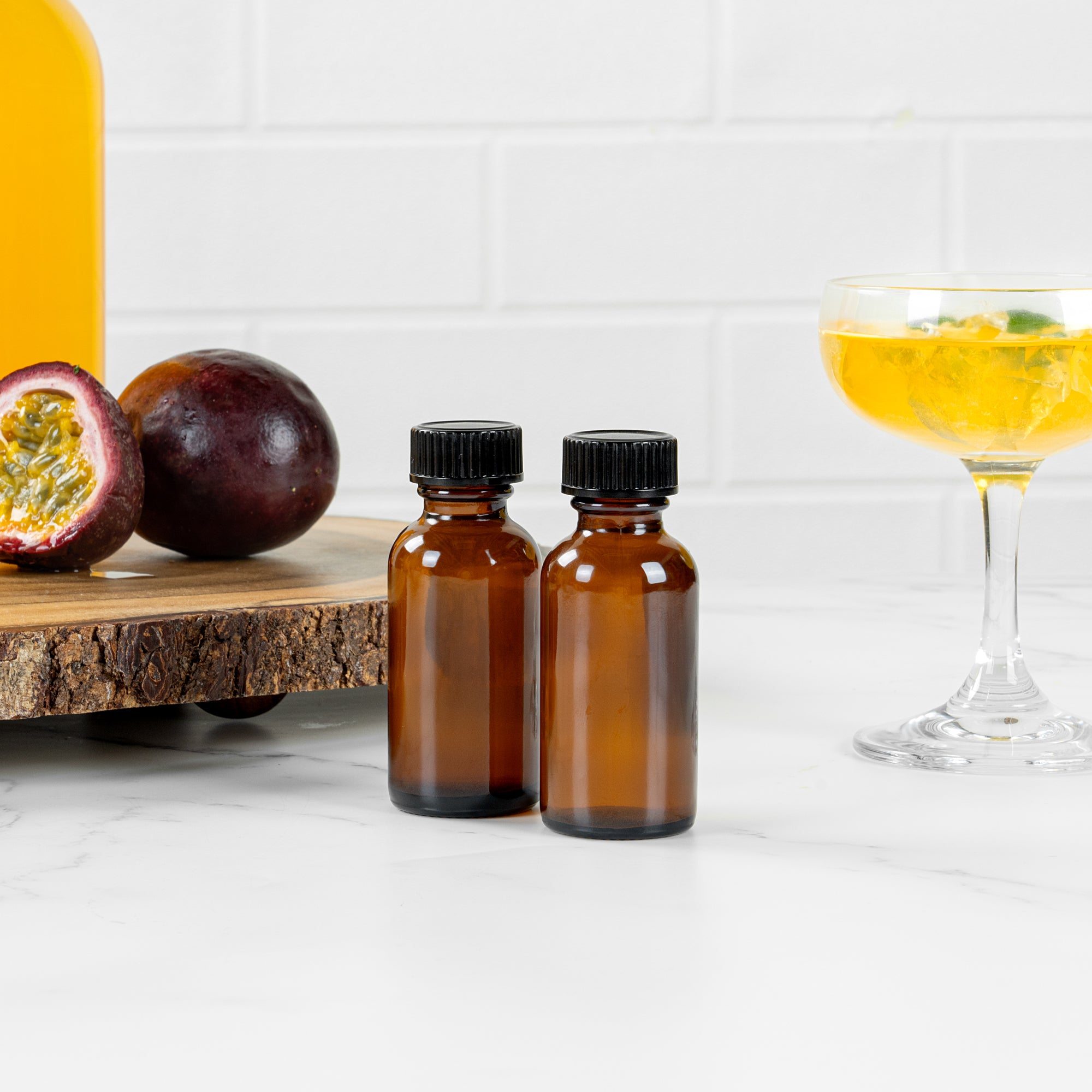 Vetri 1 oz Boston Round Amber Glass Bottle - with Black Phenolic Cap - 1 1/4" x 1 1/4" x 3" - 48 count box