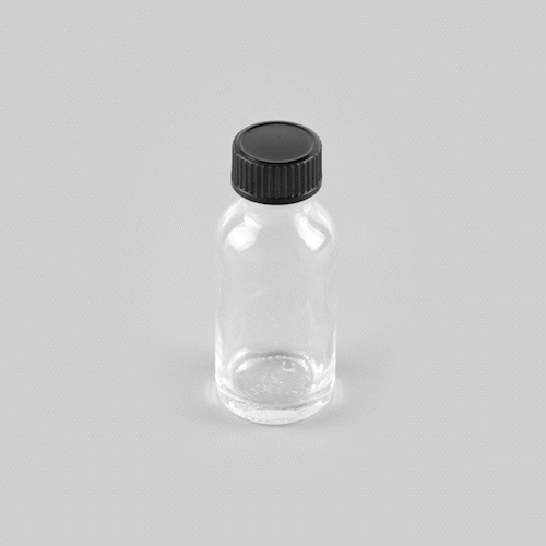 Vetri 1 oz Boston Round Clear Glass Bottle - with Black Phenolic Cap - 1 1/4" x 1 1/4" x 3" - 48 count box
