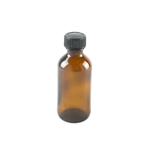 Vetri 2 oz Boston Round Amber Glass Bottle - with Black Phenolic Cap - 1 1/2" x 1 1/2" x 3 3/4" - 48 count box
