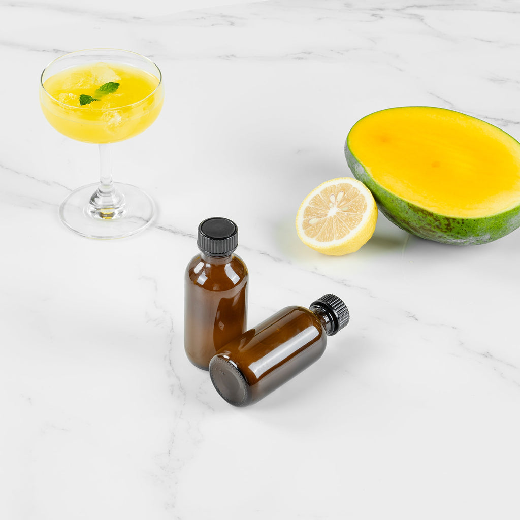 Vetri 2 oz Boston Round Amber Glass Bottle - with Black Phenolic Cap - 1 1/2" x 1 1/2" x 3 3/4" - 48 count box