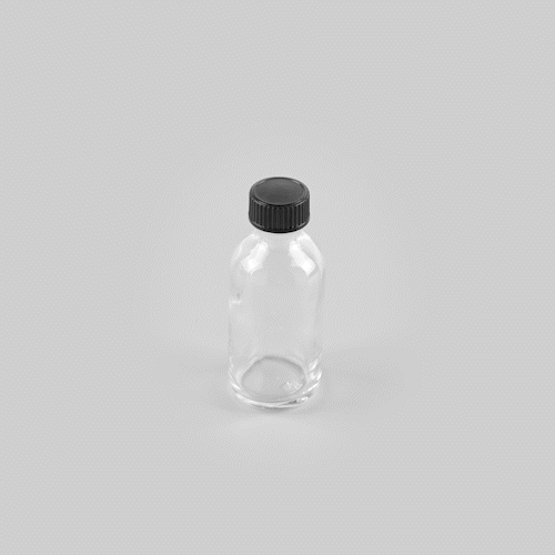 Vetri 2 oz Boston Round Clear Glass Bottle - with Black Phenolic Cap - 1 1/2" x 1 1/2" x 3 3/4" - 48 count box