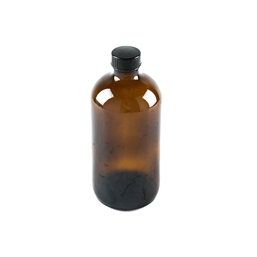 Vetri 16 oz Boston Round Amber Glass Bottle - with Black Phenolic Cap - 3" x 3" x 6 3/4" - 12 count box