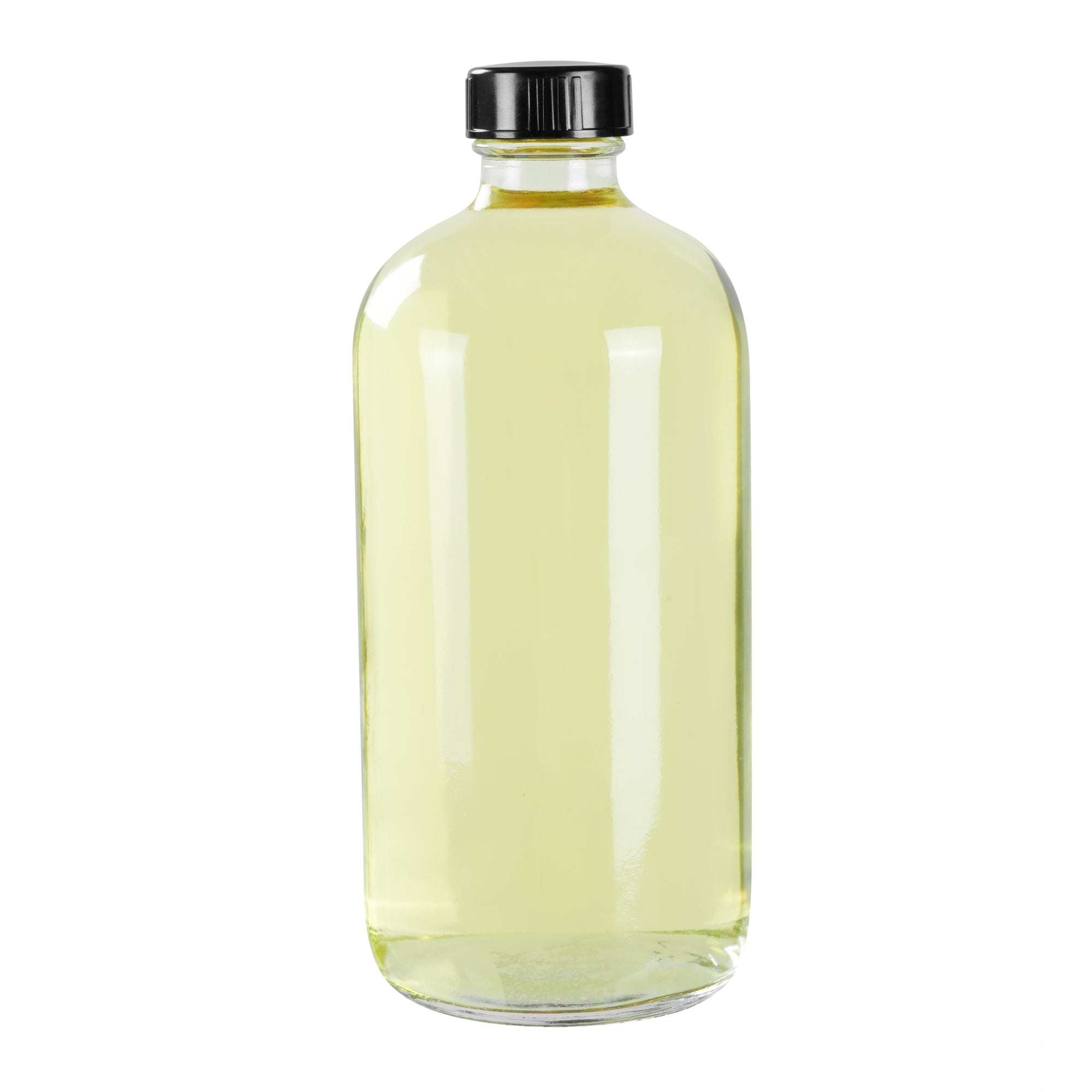 Vetri 16 oz Boston Round Clear Glass Bottle - with Black Phenolic Cap - 3" x 3" x 6 3/4" - 12 count box