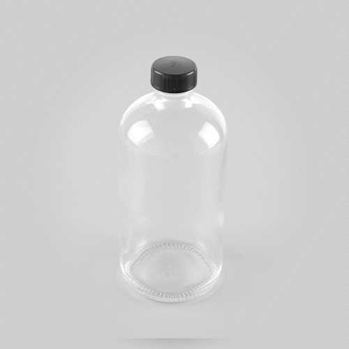 Vetri 16 oz Boston Round Clear Glass Bottle - with Black Phenolic Cap - 3" x 3" x 6 3/4" - 12 count box