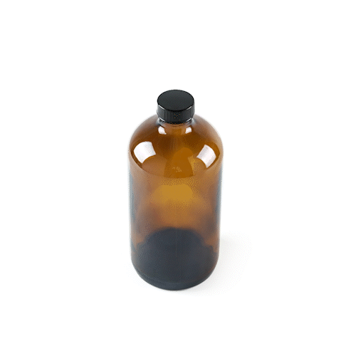 Vetri 32 oz Boston Round Amber Glass Bottle - with Black Phenolic Cap - 3 3/4" x 3 3/4" x 8" - 12 count box
