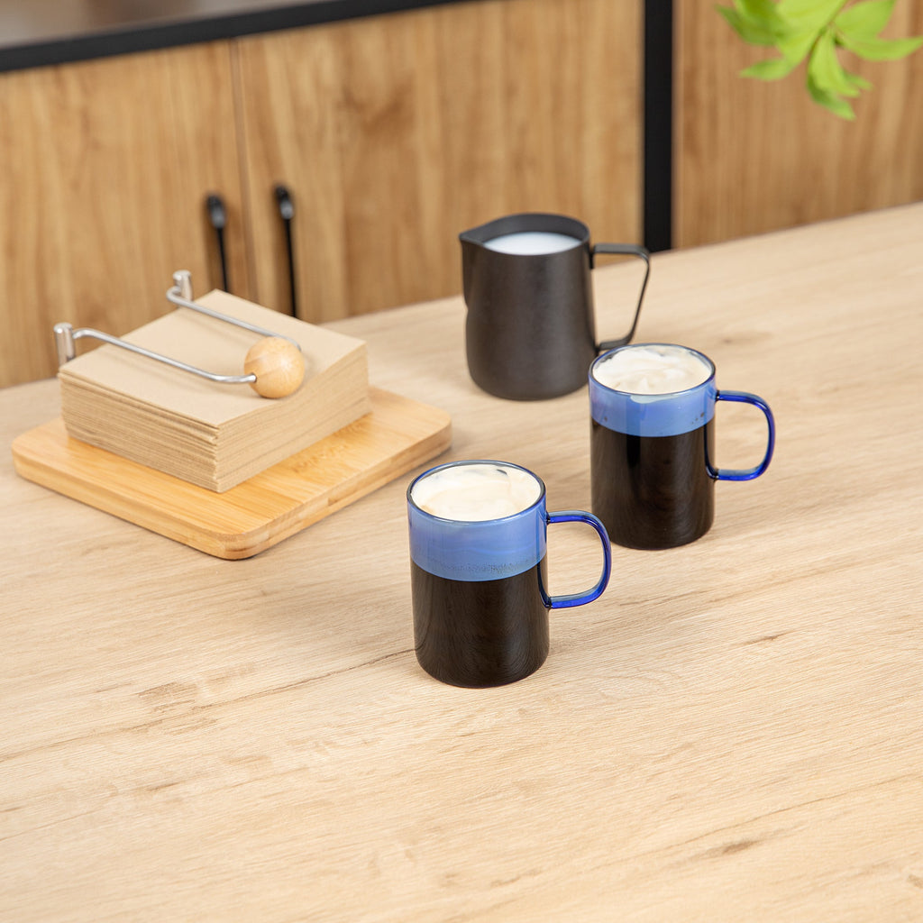 Forma Professional 7 oz Blue Glass Coffee Mug - Borosilicate, with Handle - 2 1/2" x 2 1/2" x 3 1/2" - 2 count box
