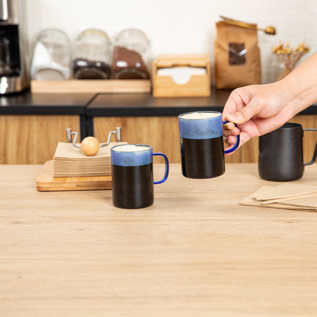 Forma Professional 7 oz Blue Glass Coffee Mug - Borosilicate, with Handle - 2 1/2" x 2 1/2" x 3 1/2" - 2 count box