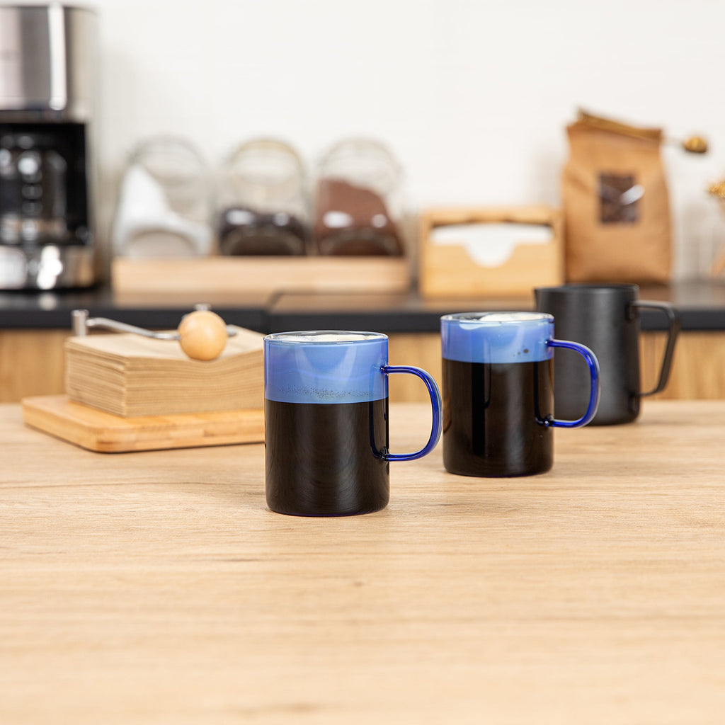 Forma Professional 7 oz Blue Glass Coffee Mug - Borosilicate, with Handle - 2 1/2" x 2 1/2" x 3 1/2" - 12 count box
