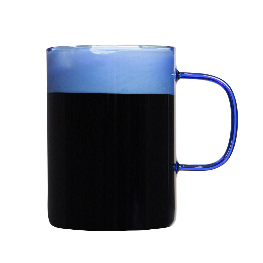 Forma Professional 7 oz Blue Glass Coffee Mug - Borosilicate, with Handle - 2 1/2" x 2 1/2" x 3 1/2" - 12 count box