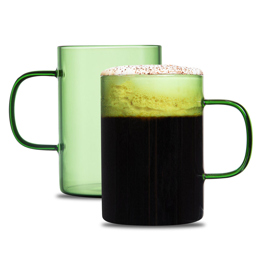 Forma Professional 7 oz Green Glass Coffee Mug - Borosilicate, with Handle - 2 1/2" x 2 1/2" x 3 1/2" - 2 count box