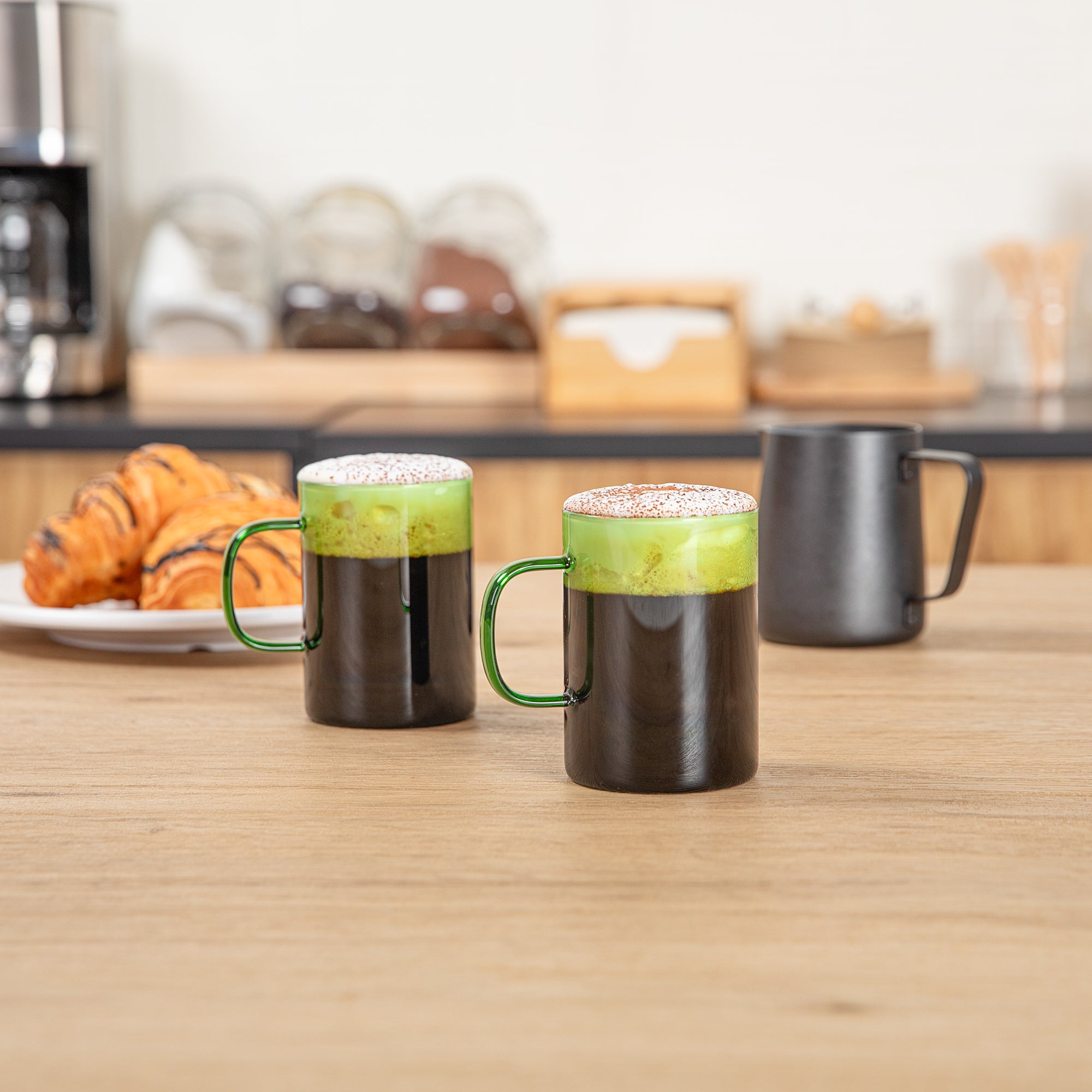 Forma Professional 7 oz Green Glass Coffee Mug - Borosilicate, with Handle - 2 1/2" x 2 1/2" x 3 1/2" - 2 count box