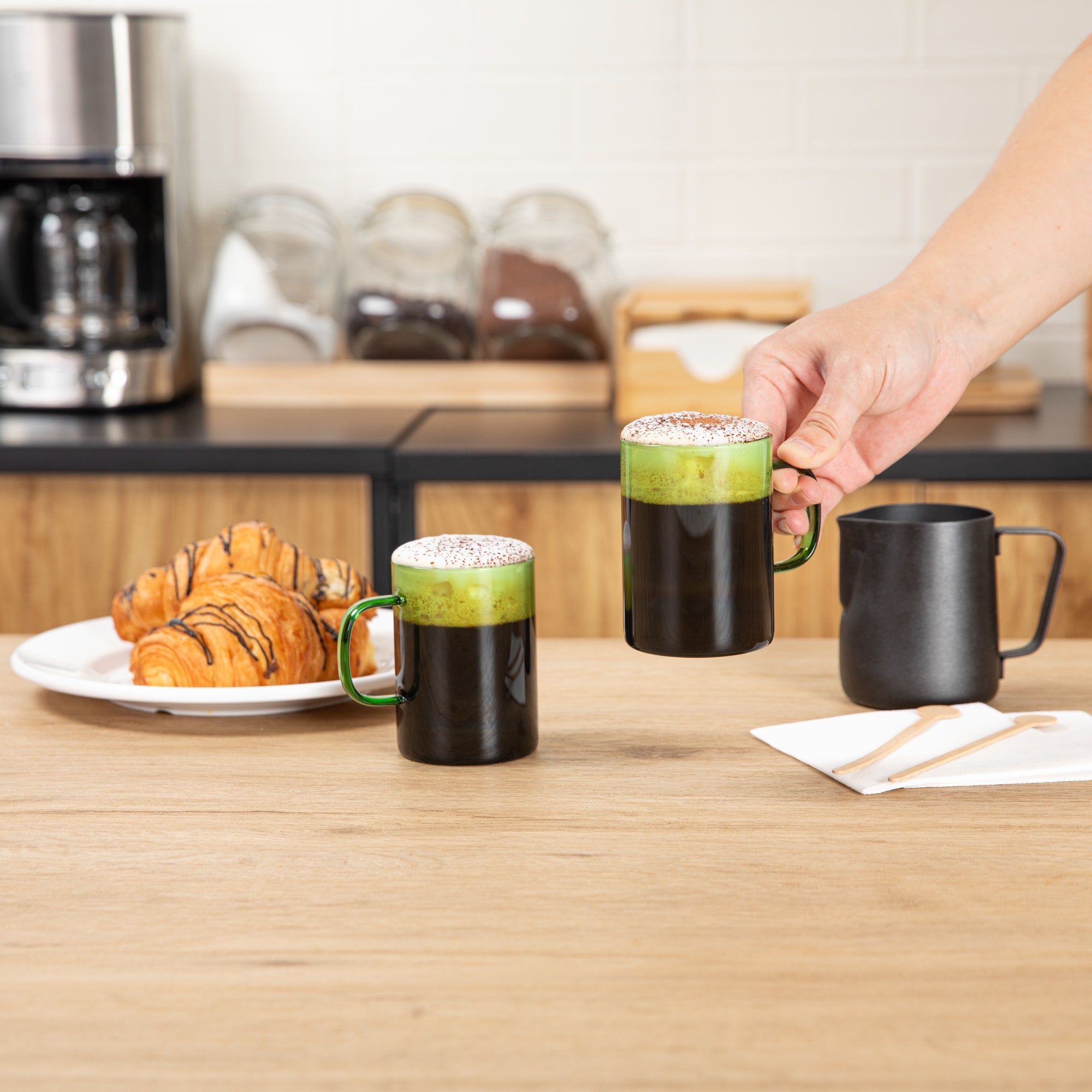 Forma Professional 7 oz Green Glass Coffee Mug - Borosilicate, with Handle - 2 1/2" x 2 1/2" x 3 1/2" - 2 count box