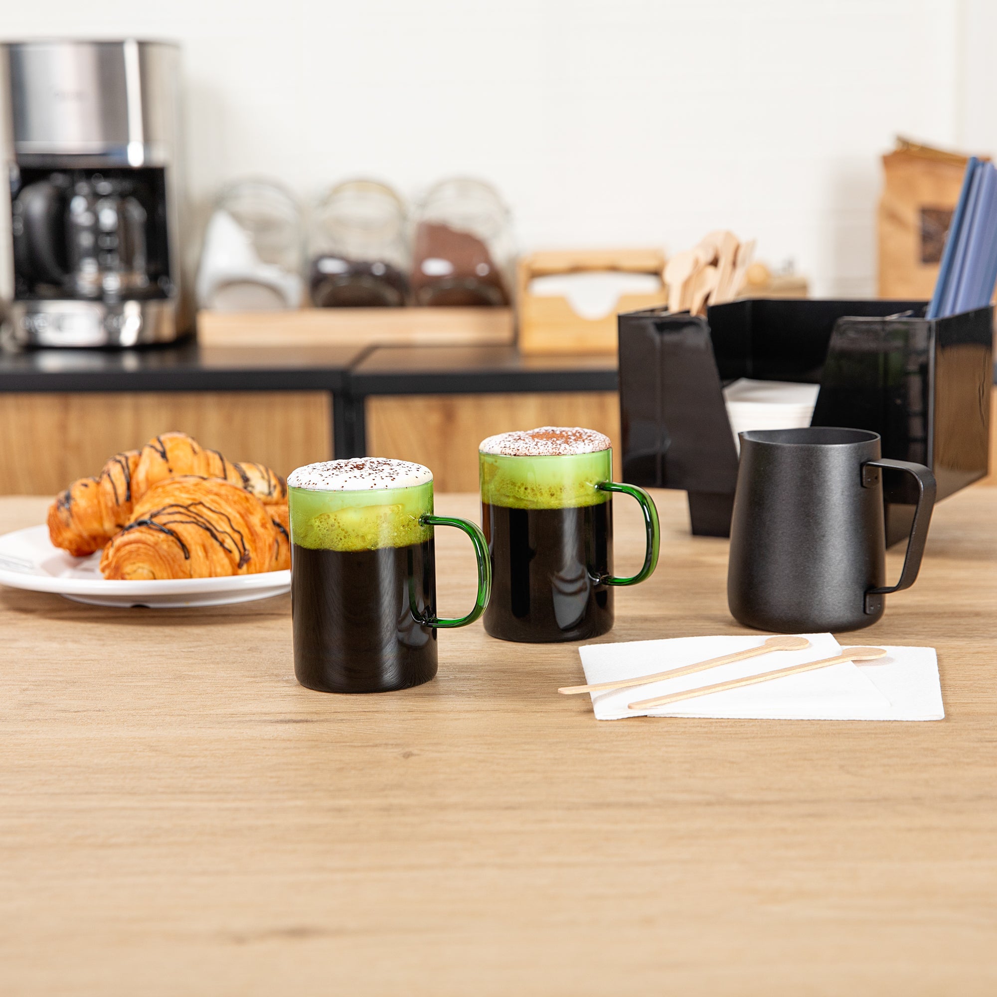 Forma Professional 7 oz Green Glass Coffee Mug - Borosilicate, with Handle - 2 1/2" x 2 1/2" x 3 1/2" - 2 count box
