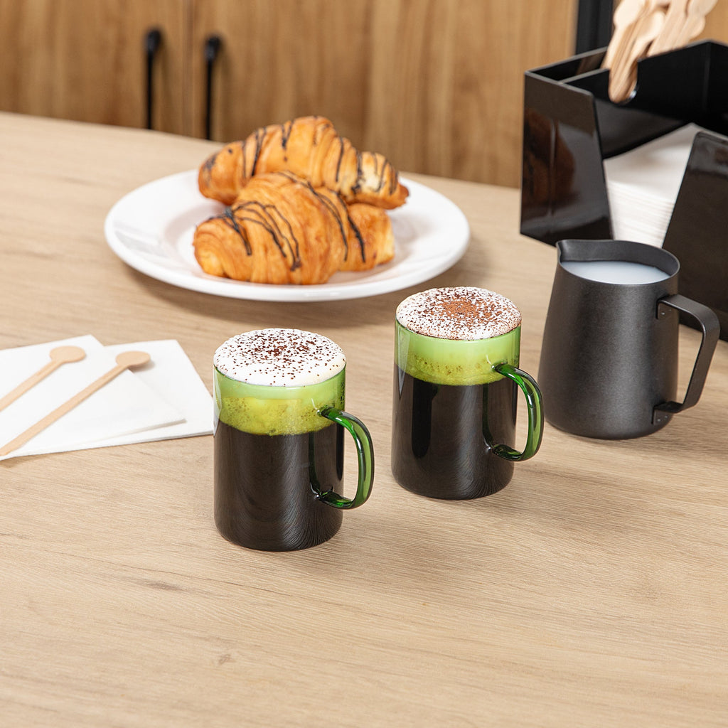 Forma Professional 7 oz Green Glass Coffee Mug - Borosilicate, with Handle - 2 1/2" x 2 1/2" x 3 1/2" - 2 count box