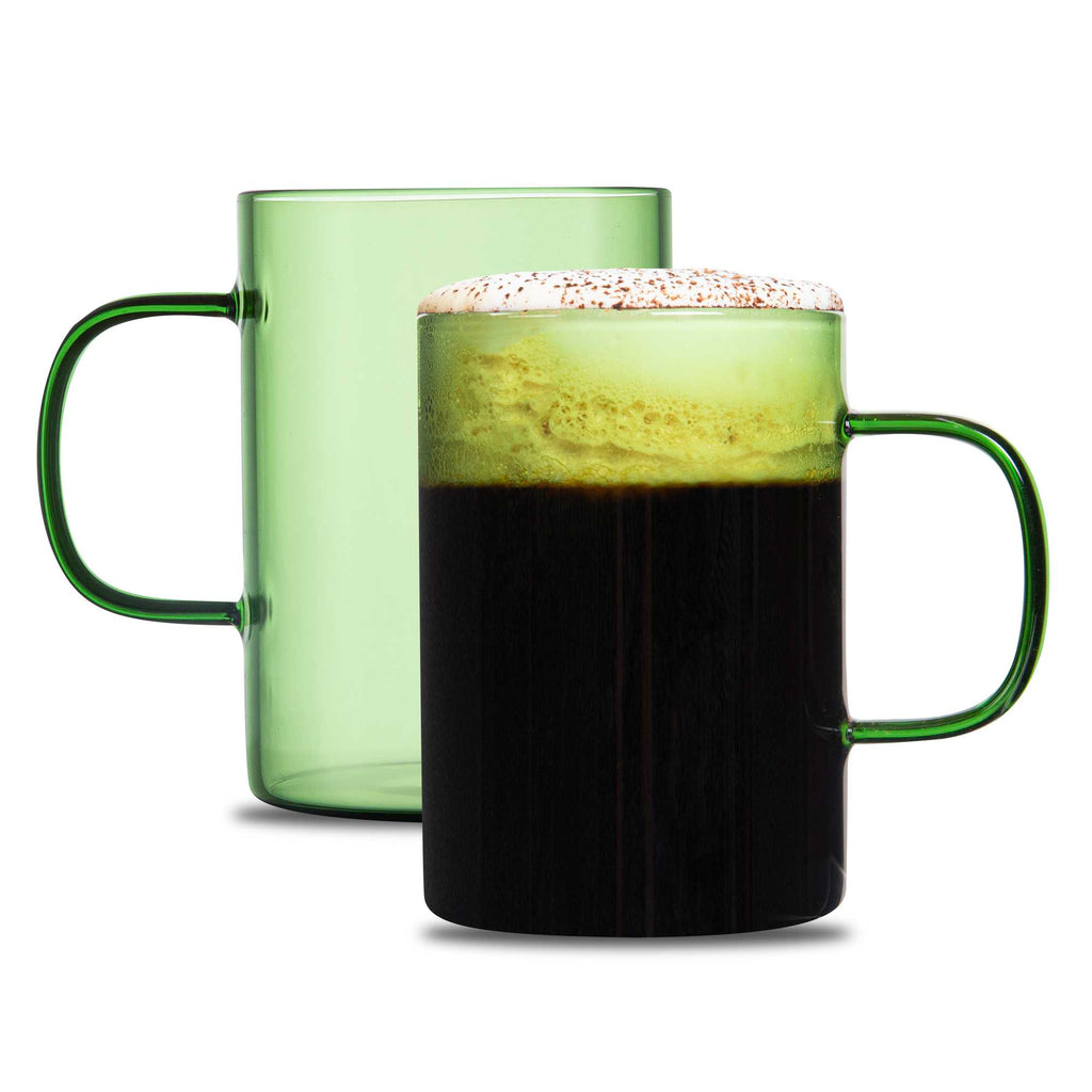 Forma Professional 7 oz Green Glass Coffee Mug - Borosilicate, with Handle - 2 1/2" x 2 1/2" x 3 1/2" - 12 count box