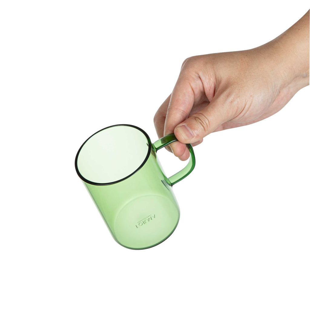 Forma Professional 7 oz Green Glass Coffee Mug - Borosilicate, with Handle - 2 1/2" x 2 1/2" x 3 1/2" - 12 count box