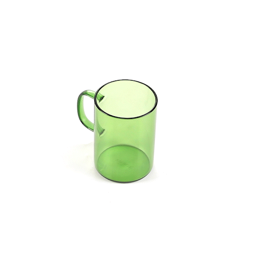 Forma Professional 7 oz Green Glass Coffee Mug - Borosilicate, with Handle - 2 1/2" x 2 1/2" x 3 1/2" - 12 count box