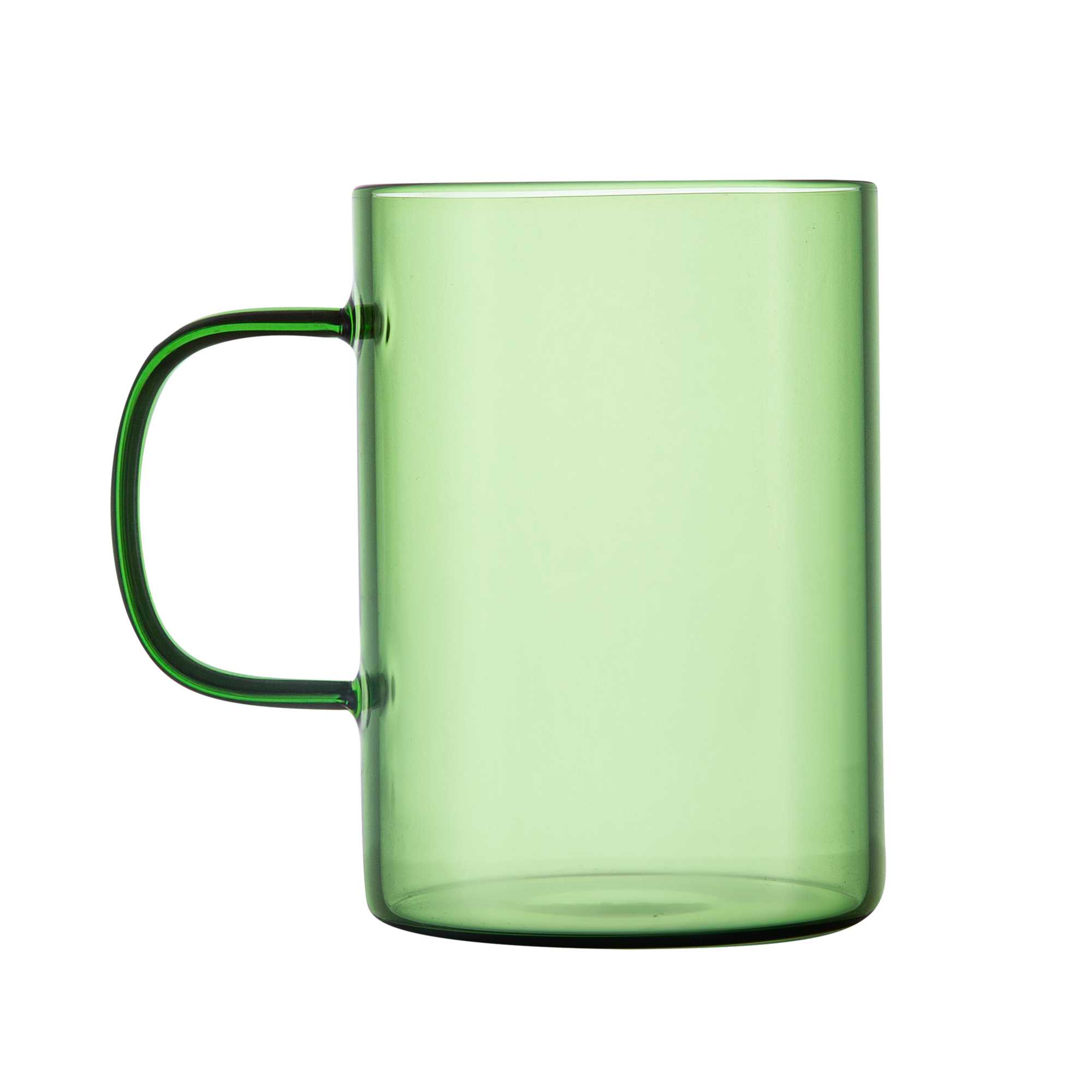 Forma Professional 7 oz Green Glass Coffee Mug - Borosilicate, with Handle - 2 1/2" x 2 1/2" x 3 1/2" - 12 count box