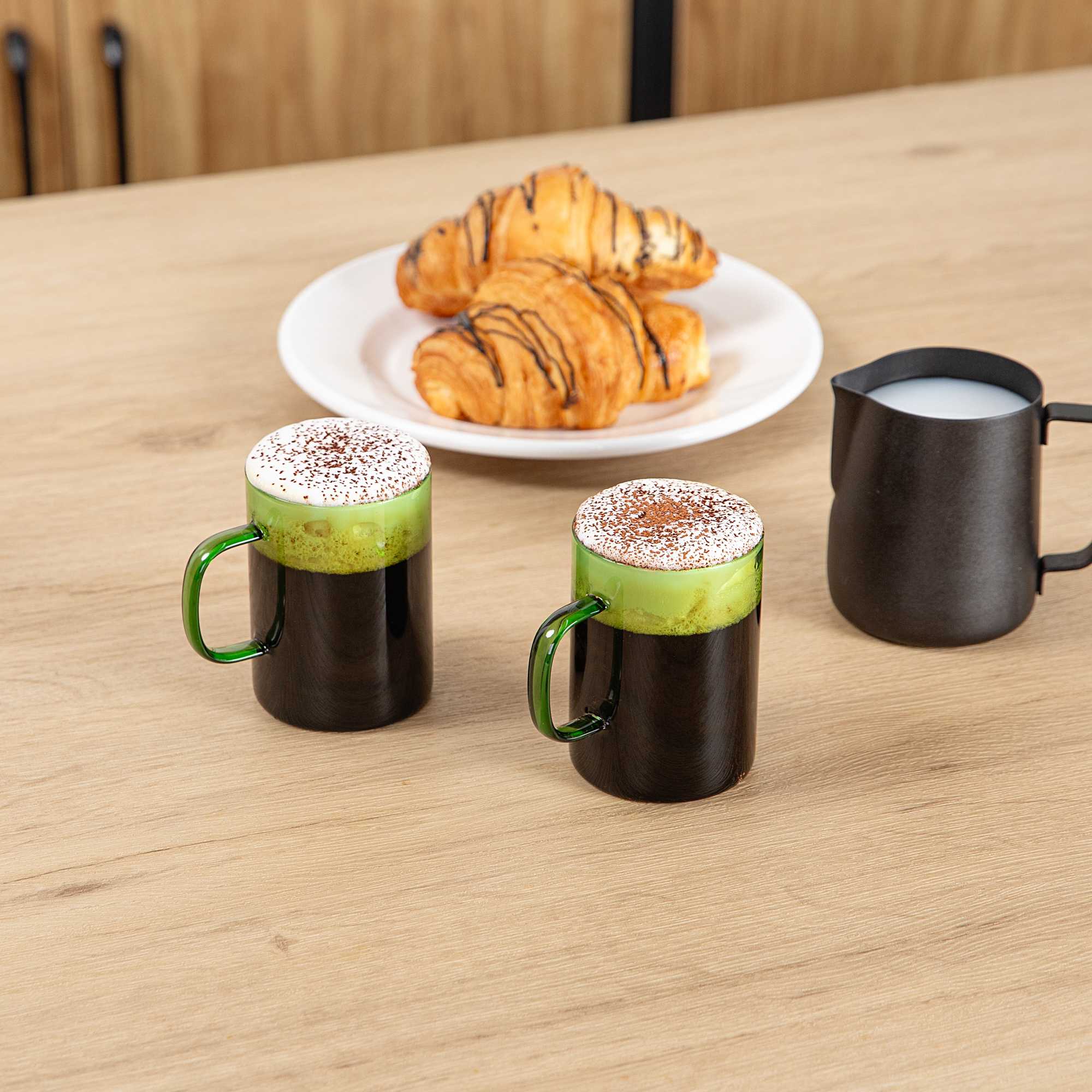 Forma Professional 7 oz Green Glass Coffee Mug - Borosilicate, with Handle - 2 1/2" x 2 1/2" x 3 1/2" - 12 count box
