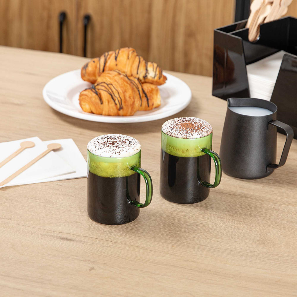 Forma Professional 7 oz Green Glass Coffee Mug - Borosilicate, with Handle - 2 1/2" x 2 1/2" x 3 1/2" - 12 count box